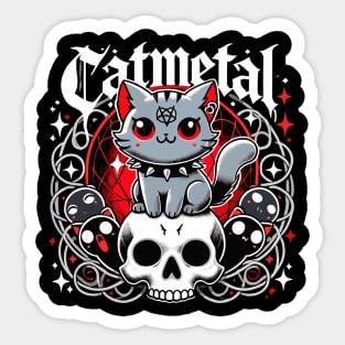 Catmetal Heavy Metal Kitten Cute Gothic Cat on Skull Sticker